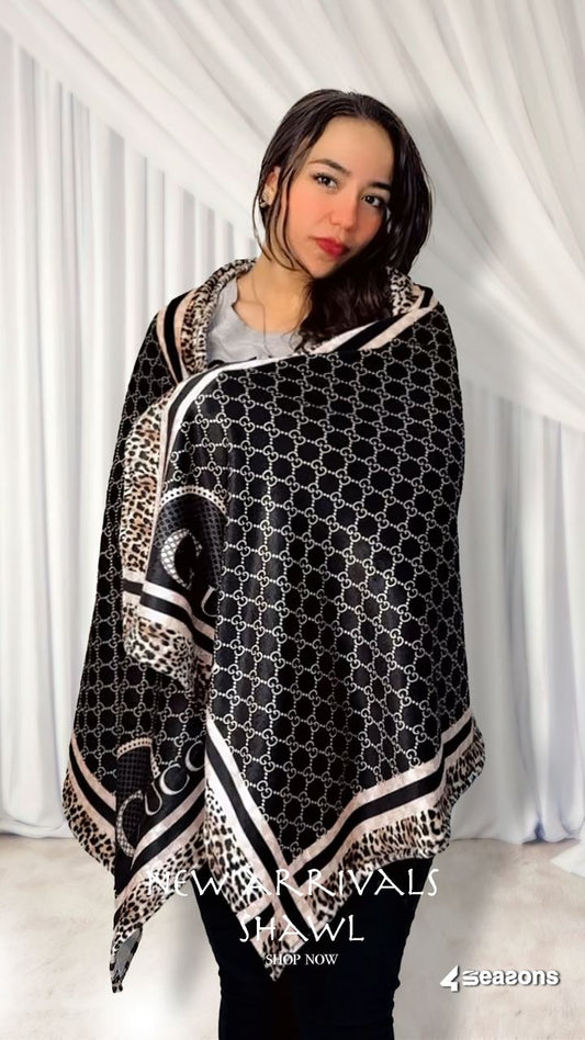 Double Layer Brand name Poncho Shawl Gucci1 - USA Hijab World