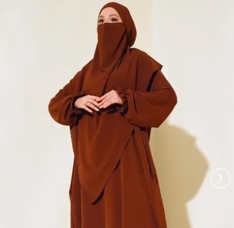 Turkish Wide Niqab with Veil standard Size 80% Cotton Brown - USA Hijab World