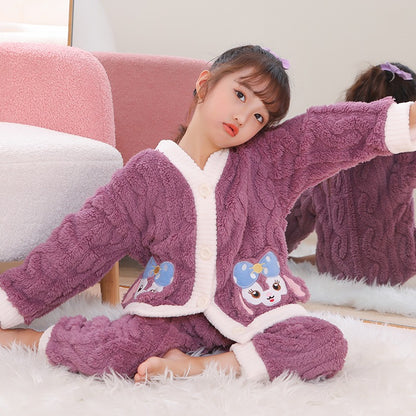 Winter Warm Thick Oversize Kids Buttoned Pajama Purple - USA Hijab World