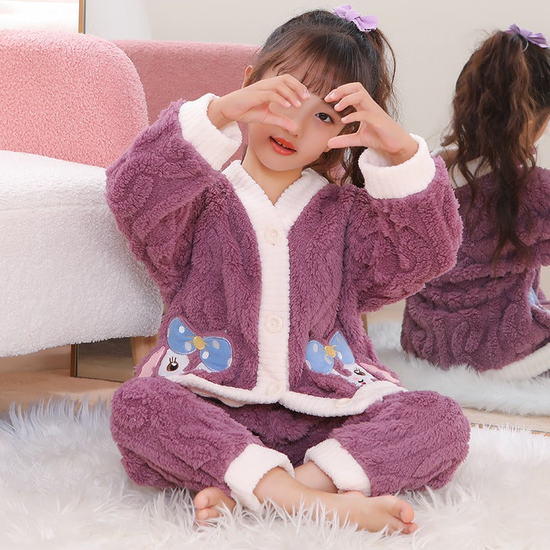 Winter Warm Thick Oversize Kids Buttoned Pajama Purple - USA Hijab World