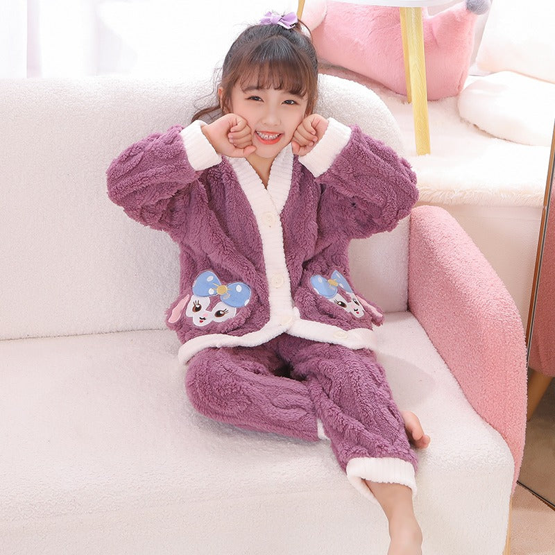 Winter Warm Thick Oversize Kids Buttoned Pajama Purple - USA Hijab World