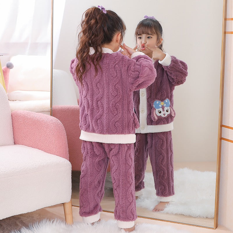 Winter Warm Thick Oversize Kids Buttoned Pajama Purple - USA Hijab World