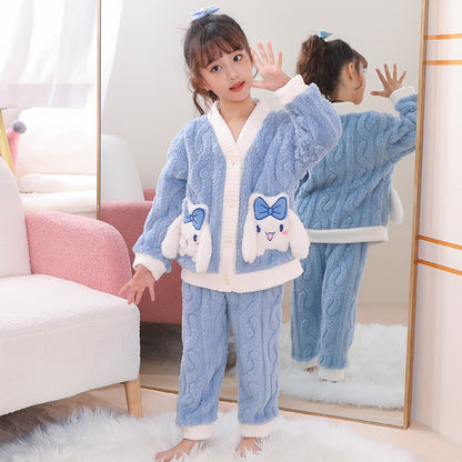 Winter Warm Thick Oversize Kids Buttoned Pajama Blue & White - USA Hijab World