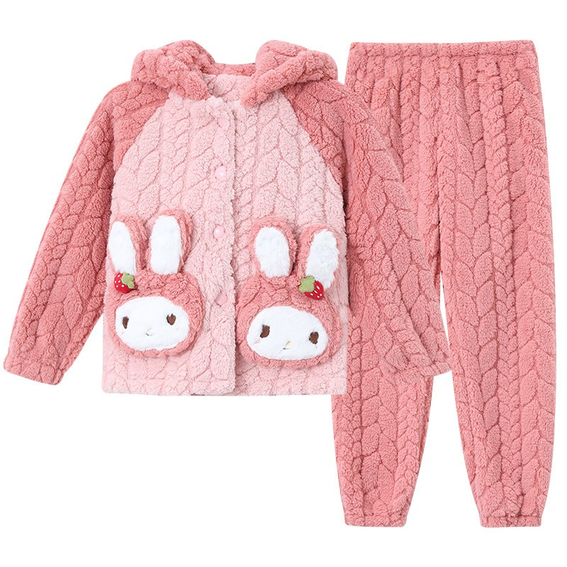 Winter Warm Thick Oversize Kids Buttoned Pajama Pink - USA Hijab World