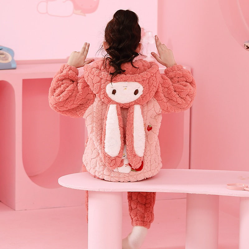 Winter Warm Thick Oversize Kids Buttoned Pajama Pink - USA Hijab World