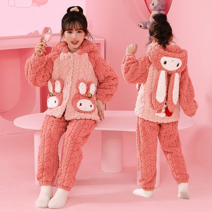 Winter Warm Thick Oversize Kids Buttoned Pajama Pink - USA Hijab World