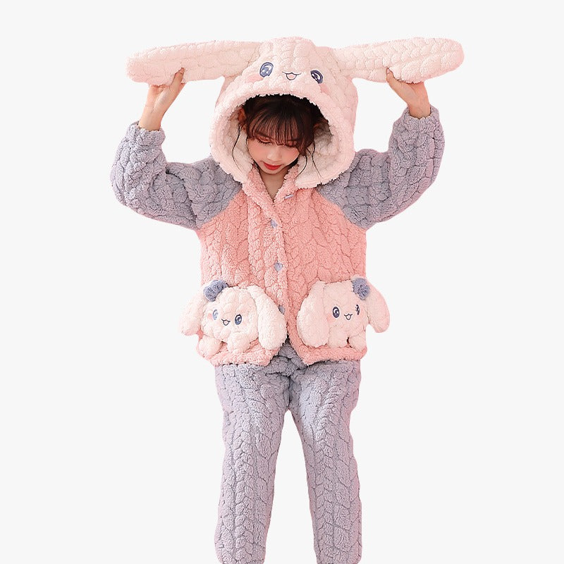 Winter Warm Thick Oversize Kids Buttoned Pajama Pink & Blue - USA Hijab World