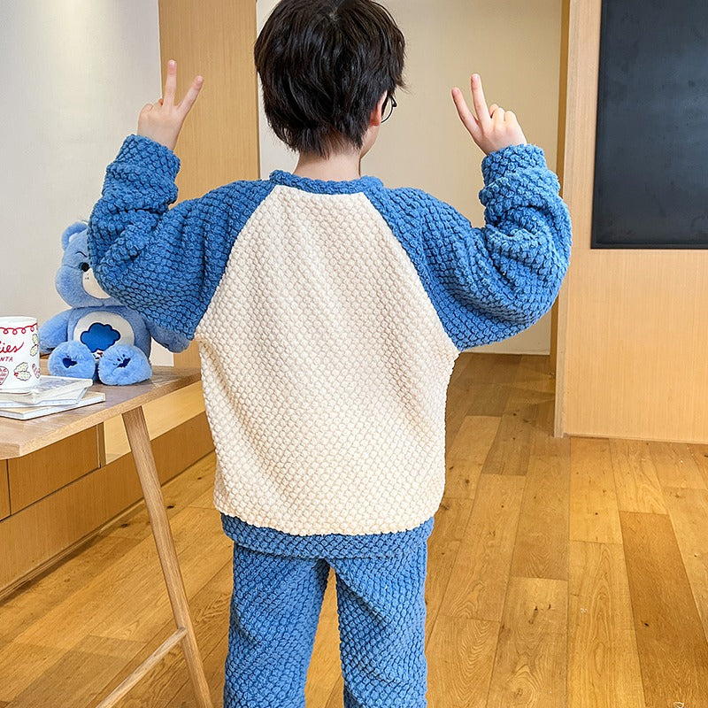 Winter Warm Thick Oversize Kids Buttoned Pajama Blue & White - USA Hijab World