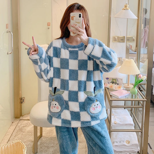 Winter Warm Thick Oversized Squared Pajama Set Blue - USA Hijab World