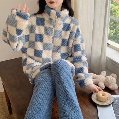 Winter pajama set for women winter sleepwear for girls Blue