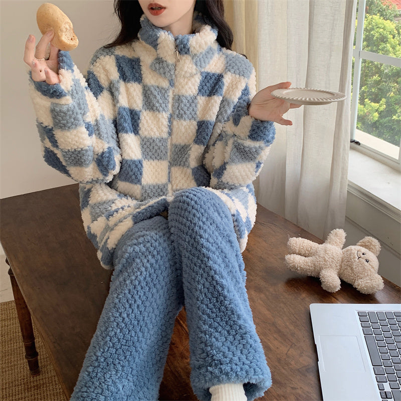 Winter pajama set for women winter sleepwear for girls Blue