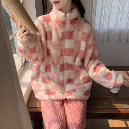 Winter Warm Thick Oversize Zippered Pajama Pink Squares - USA Hijab World