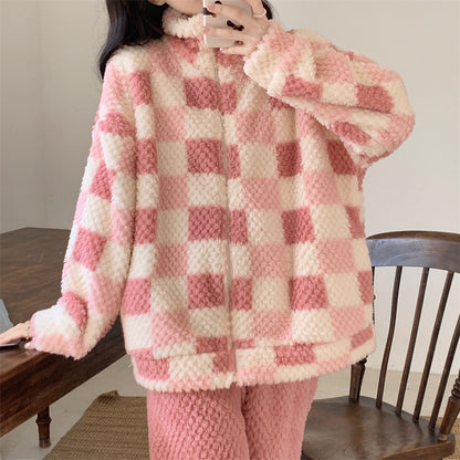 Winter Warm Thick Oversize Zippered Pajama Pink Squares - USA Hijab World