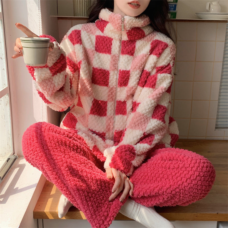 Winter Warm Thick Oversize Zippered Pajama Pink and Red - USA Hijab World