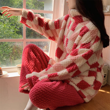 Winter Warm Thick Oversize Zippered Pajama Pink and Red - USA Hijab World