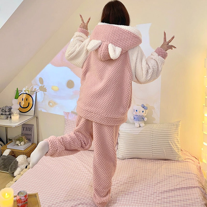 Winter Warm Thick Oversize Hooded Hello Kitty Pajama Set - USA Hijab World