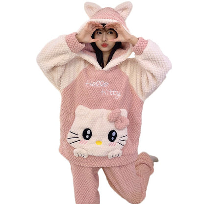 Winter Warm Thick Oversize Hooded Hello Kitty Pajama Set - USA Hijab World