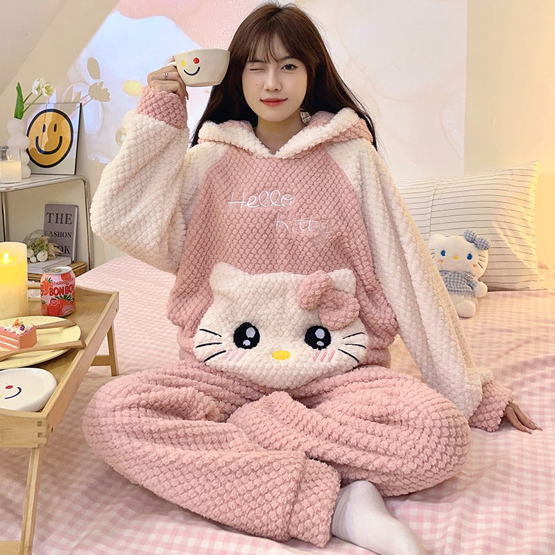 Winter Warm Thick Oversize Hooded Hello Kitty Pajama Set - USA Hijab World