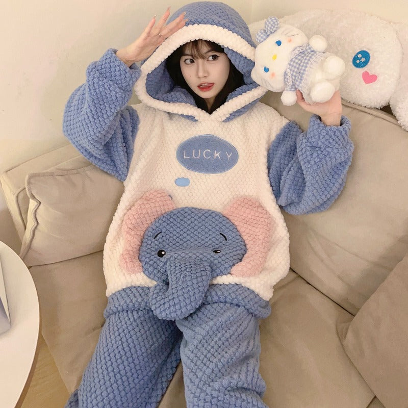 Winter Warm Thick Oversize Blue Dumbo Pajama - USA Hijab World