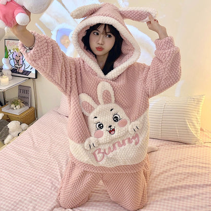 Winter Warm Thick Oversize Zippered Pajama Bunny Pink