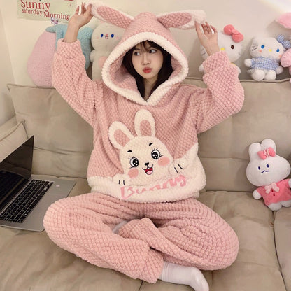 Winter Warm Thick Oversize Zippered Pajama Bunny Pink