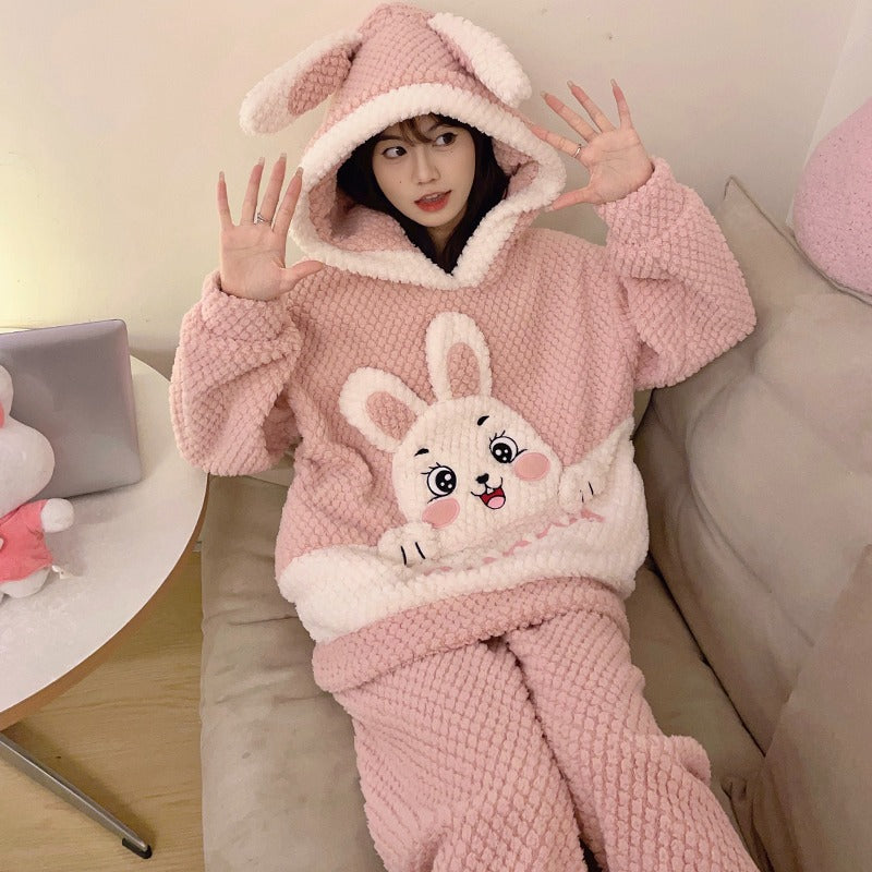 Winter Warm Thick Oversize Zippered Pajama Bunny Pink
