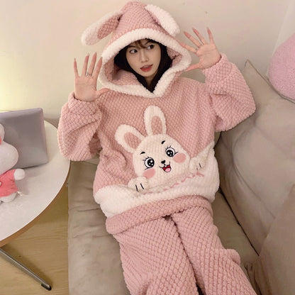 Winter Warm Thick Oversize Zippered Pajama Bunny Pink