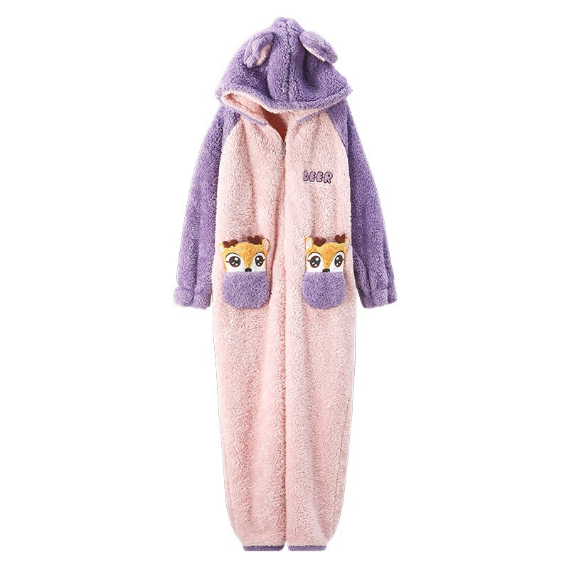 Winter Warm Thick Oversize One Piece Hooded Cartoon Pajama - USA Hijab World