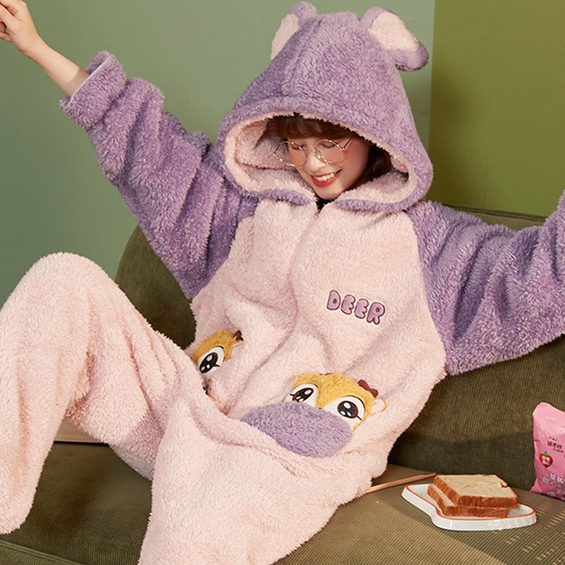 Winter Warm Thick Oversize One Piece Hooded Cartoon Pajama - USA Hijab World