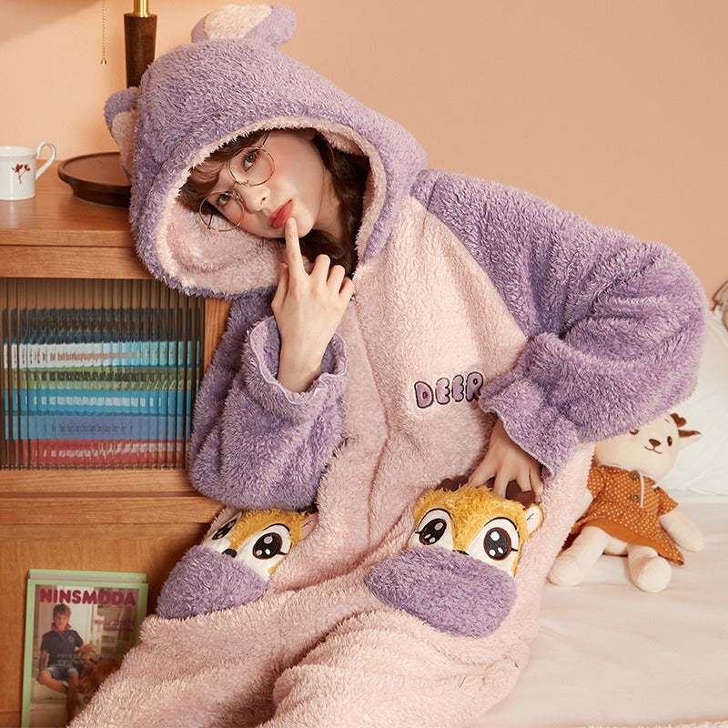 Winter Warm Thick Oversize One Piece Hooded Cartoon Pajama - USA Hijab World