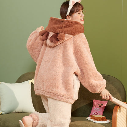 Winter Warm Thick Oversize Hooded Cheese Pajama Set - USA Hijab World