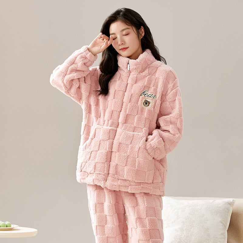 Winter Warm Thick Oversize Zippered Pajama Pink - USA Hijab World