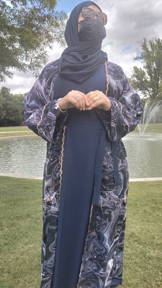 4 Piece Dubai Open Abaya Royal Blue