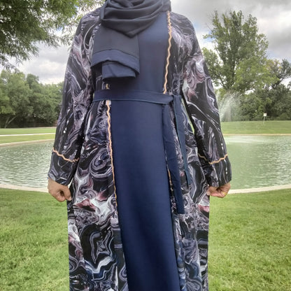 4 Piece Dubai Open Abaya Royal Blue