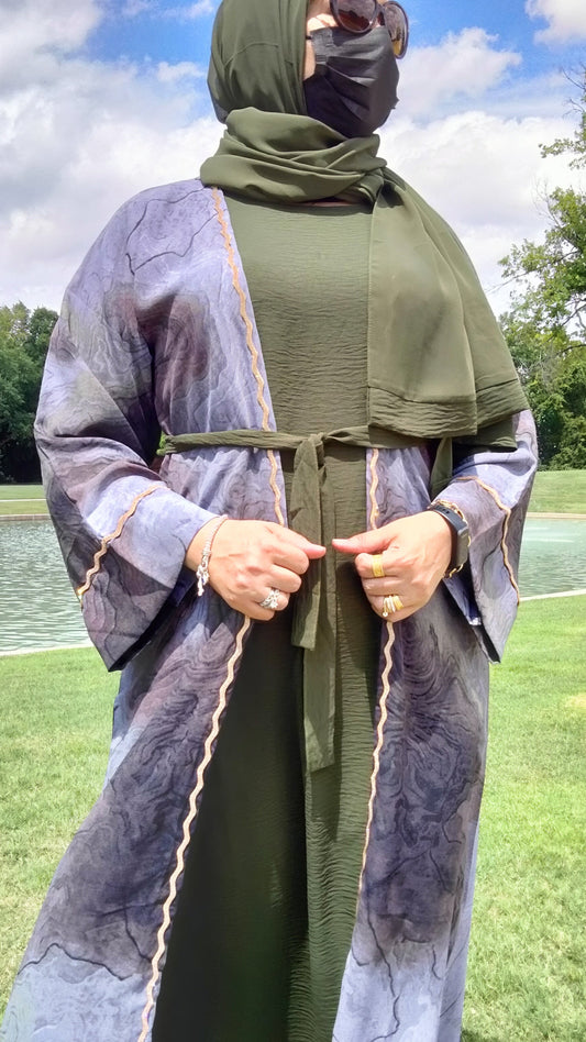 4 Piece Dubai Open Abaya Olive