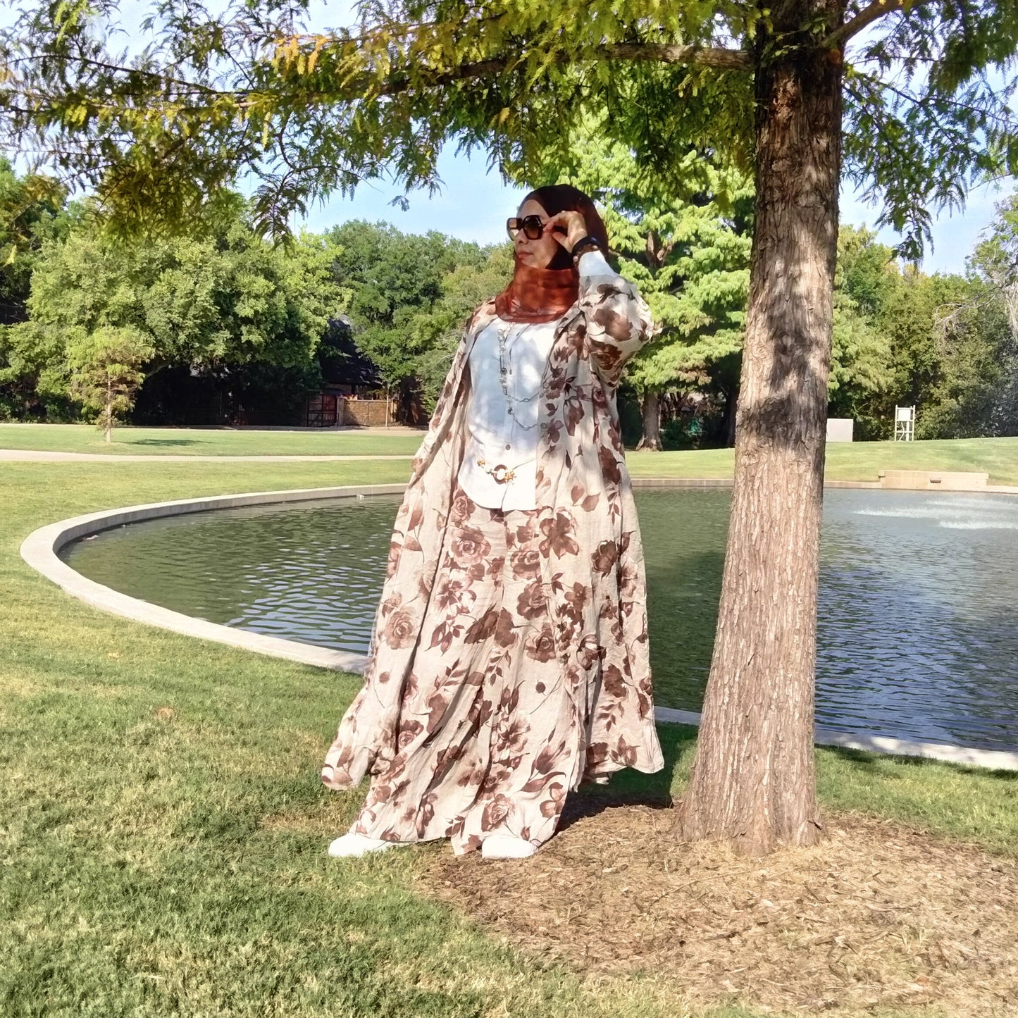 Italian Dress Floral Linen Set with wide leg Pant Beige