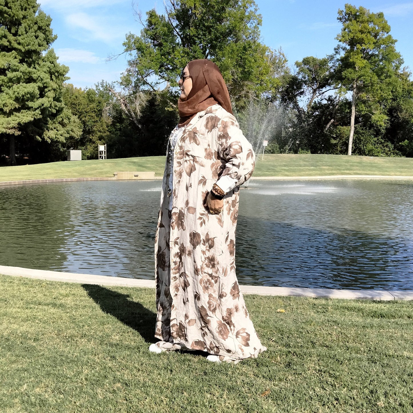 Italian Dress Floral Linen Set with wide leg Pant Beige