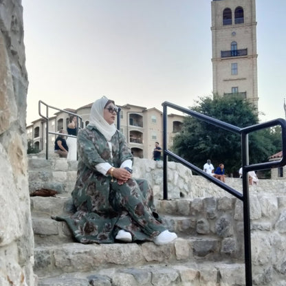 Italian Floral Dress Set with Pants Olive