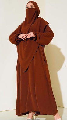 Turkish Wide Niqab with Veil standard Size 80% Cotton Brown - USA Hijab World