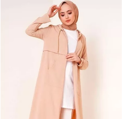 Turkish Long Sleeve Zippered Hooded Cap Beige - USA Hijab World