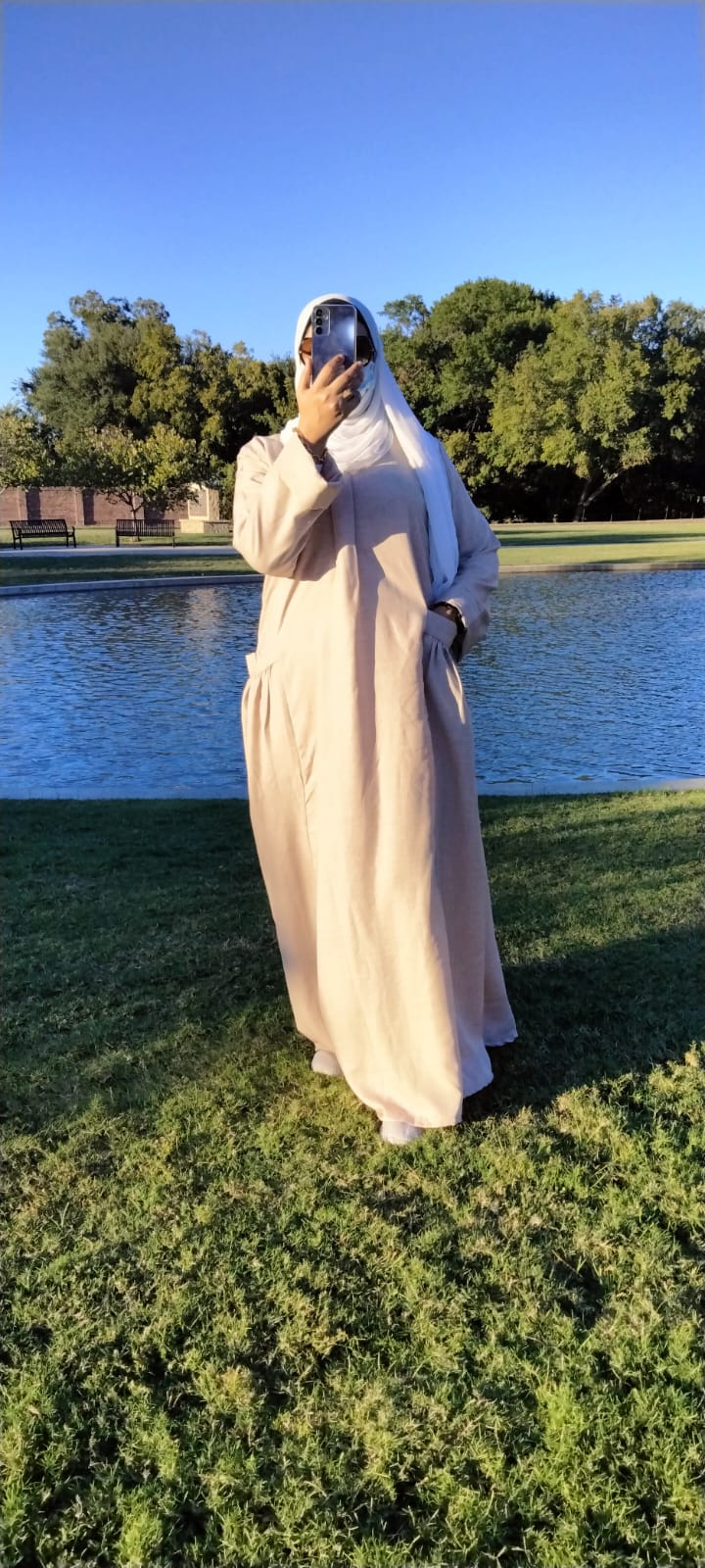 Long Sleeve Maxi Linen Dress Beige - USA Hijab World