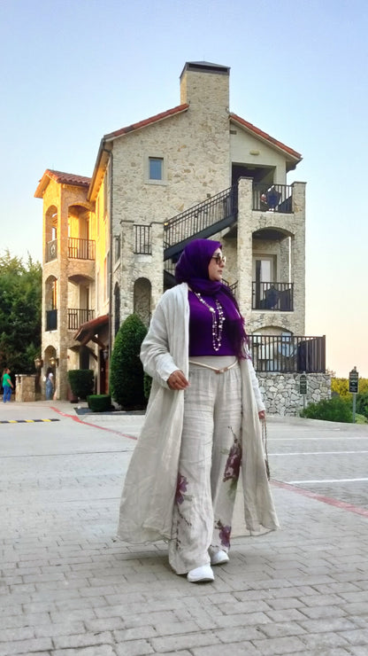 2025 Italian Cardigan Linen Set with Pants Beige