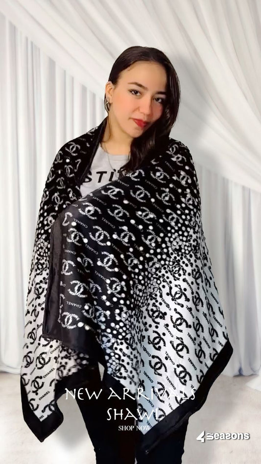 Double Layer Brand name Poncho Shawl Chanel - USA Hijab World