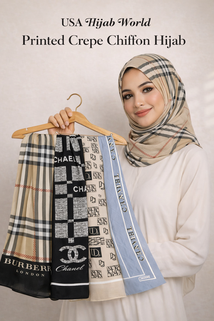 Make every outfit a statement with our chiffon crepe hijab where luxurious lightweight fabric meets eye-catching printed designs.