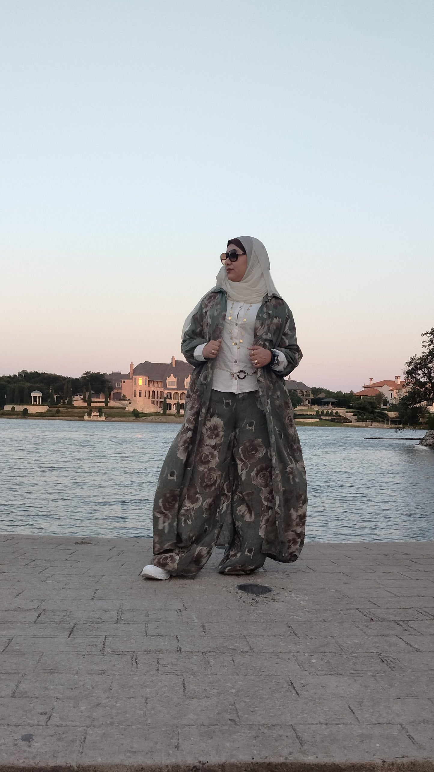 Italian Linen Floral Set Olive