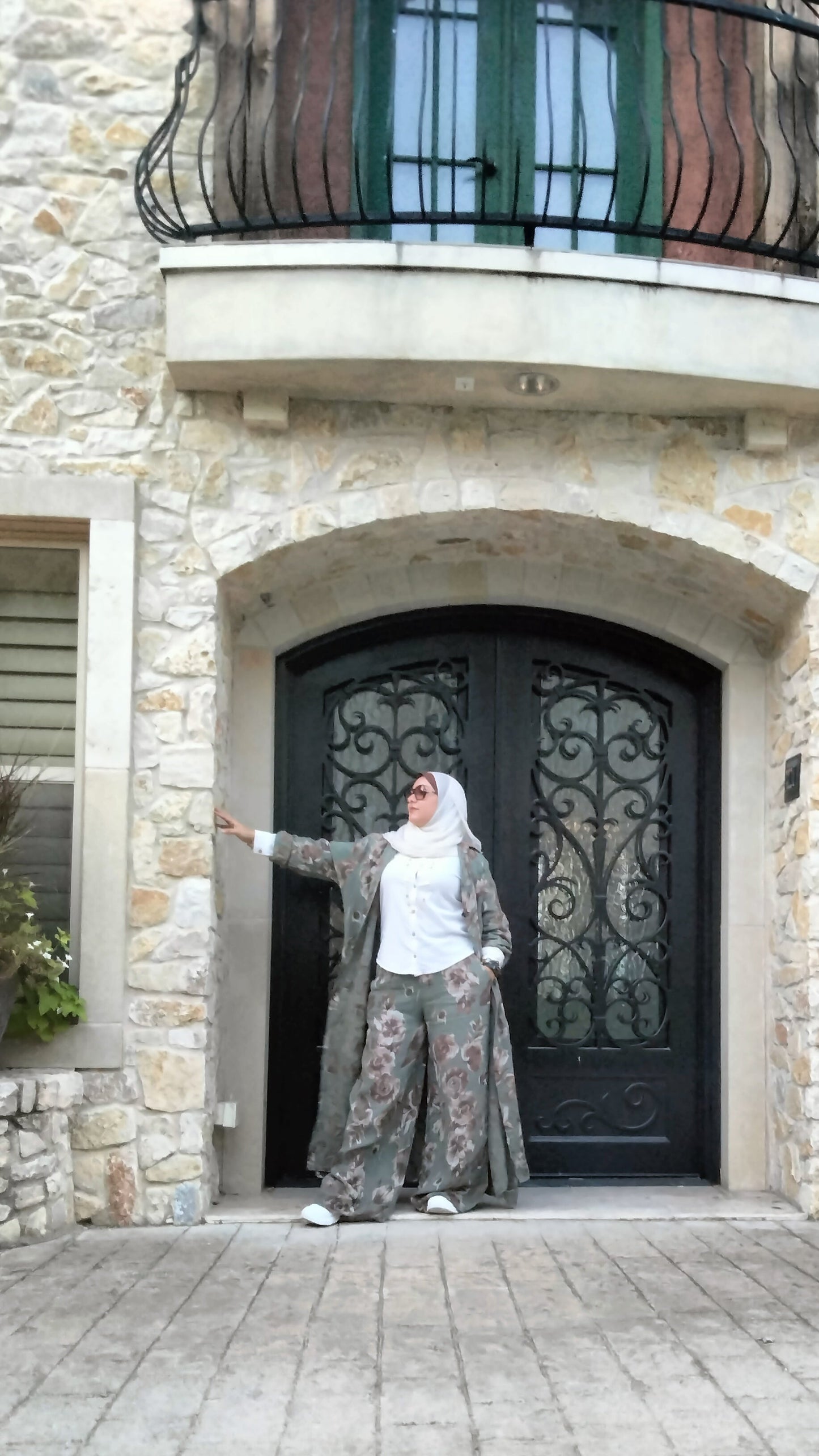 Italian Linen Floral Set Olive