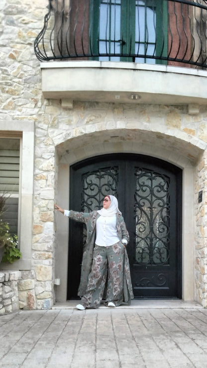 Italian Linen Floral Set Olive