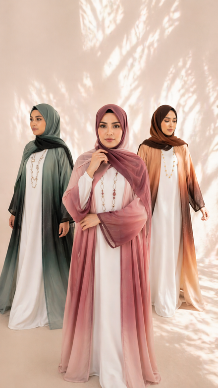 3 Piece Gradient Abaya with Inner and Hijab