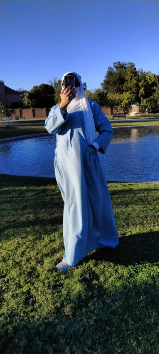 Long Sleeve Maxi Linen Dress Light Blue - USA Hijab World