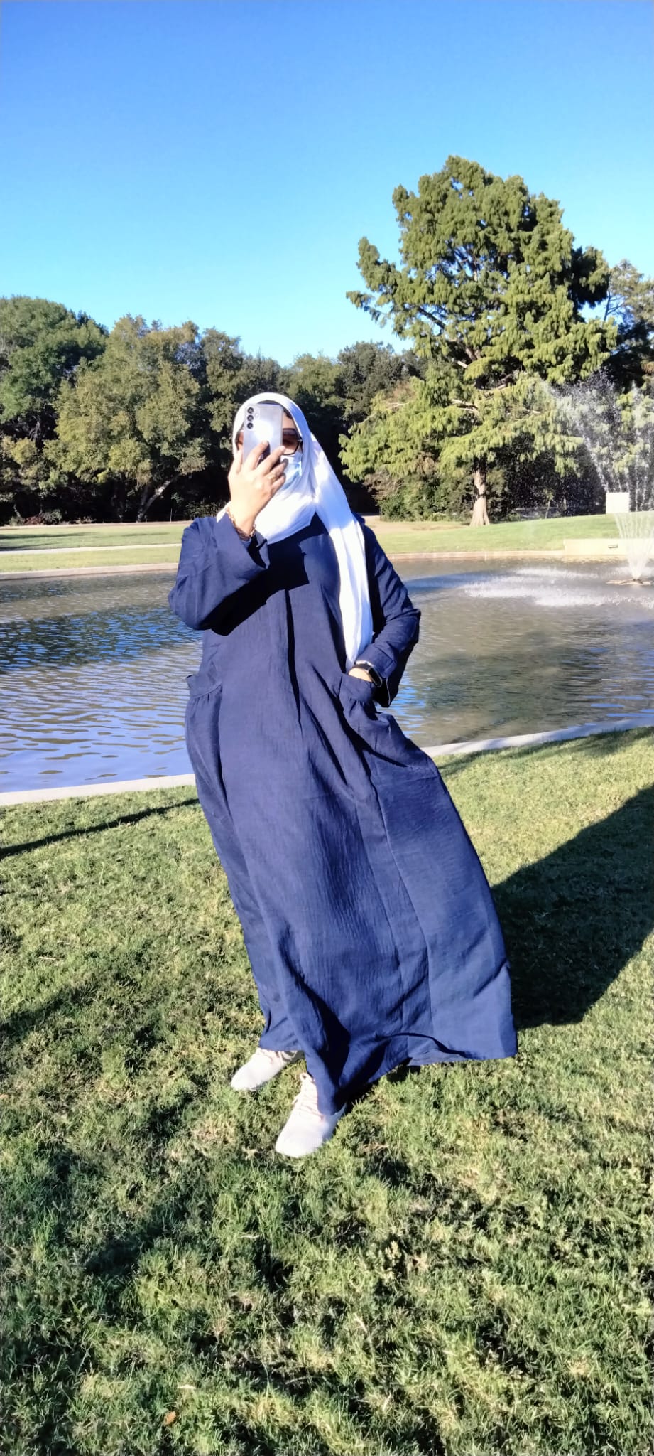 Long Sleeve Maxi Linen Dress Navy Blue - USA Hijab World